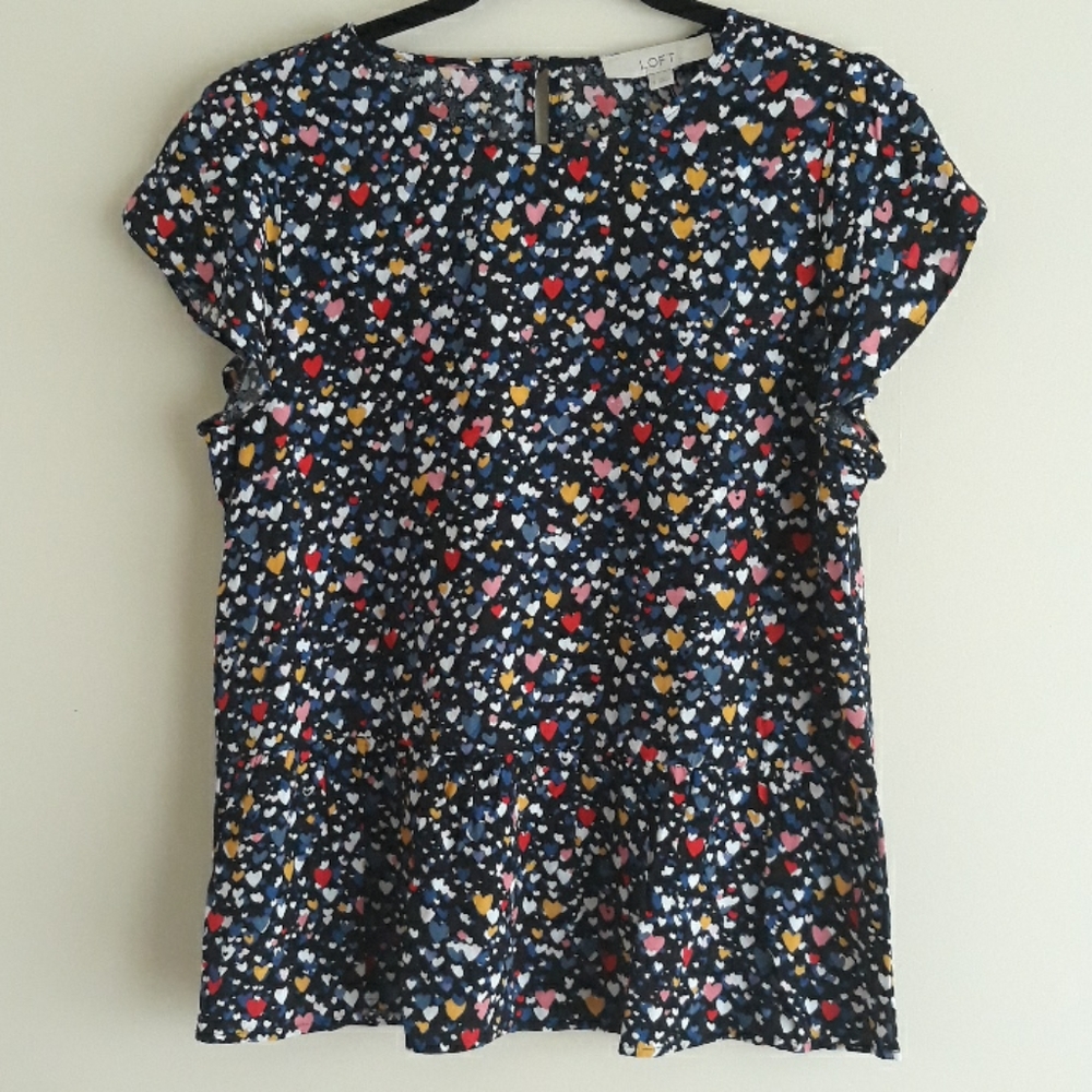Loft Heart Printed Split Flutter Sleeve Blouse